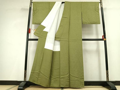平和屋着物●上質な色無地　草花地紋　青丹色　正絹　逸品　未使用　AABL2968fy
