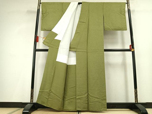 平和屋着物●上質な色無地　草花地紋　青丹色　正絹　逸品　未使用　AABL2968fy