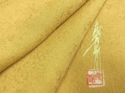 平和屋着物●上質な色無地　作家物　草花地紋　玉蜀黍色　正絹　逸品　未使用　AABL2972fy