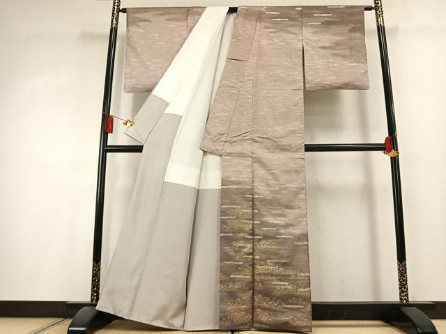 平和屋着物●石川県指定無形文化財　牛首紬　白山工房　手織り　訪問着　草花文　金銀彩　正絹　逸品　AABL2981fy