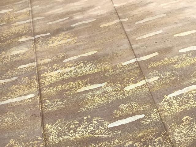 平和屋着物●石川県指定無形文化財　牛首紬　白山工房　手織り　訪問着　草花文　金銀彩　正絹　逸品　AABL2981fy