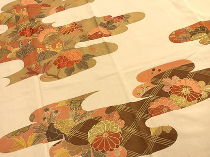 平和屋着物●豪華色留袖　駒刺繍　草花文　金彩　正絹　逸品　AABL2982fy