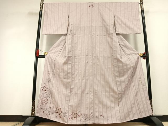 平和屋着物●訪問着　総刺繍　舞桜文　金銀糸　銀通し地　やまと誂製　正絹　逸品　AABL2983fy