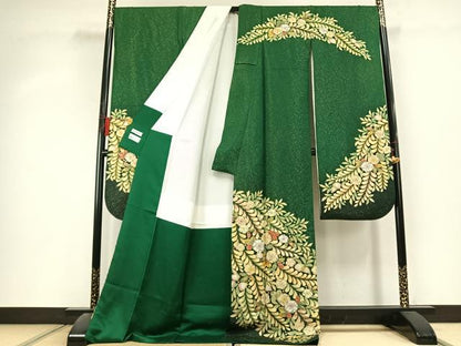 平和屋着物●越後十日町の一流染匠　桐屋・翠山工房　振袖　絞り　辻が花　金通し地　やまと誂製　正絹　逸品　AABL2984fy