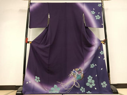 平和屋着物●世界的人形師　辻村寿三郎　ジュサブロー　訪問着　舞桜文　暈し染め　ロング丈　正絹　逸品　AABL2985fy