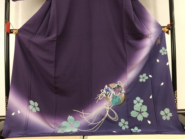 平和屋着物●世界的人形師　辻村寿三郎　ジュサブロー　訪問着　舞桜文　暈し染め　ロング丈　正絹　逸品　AABL2985fy