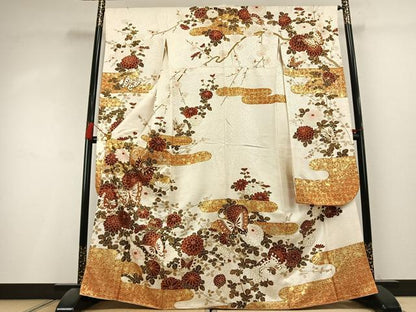 平和屋着物●豪華振袖　駒刺繍　花蝶文　金彩　正絹　逸品　AABL2986fy