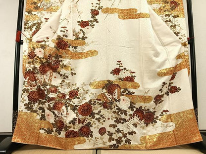 平和屋着物●豪華振袖　駒刺繍　花蝶文　金彩　正絹　逸品　AABL2986fy