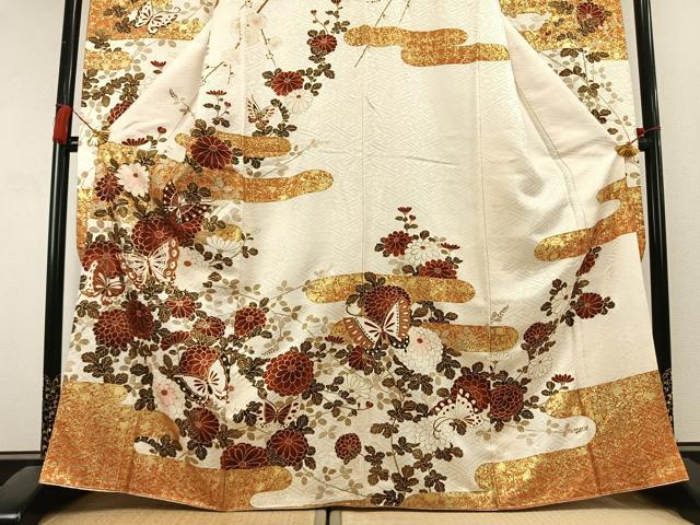 平和屋着物●豪華振袖　駒刺繍　花蝶文　金彩　正絹　逸品　AABL2986fy