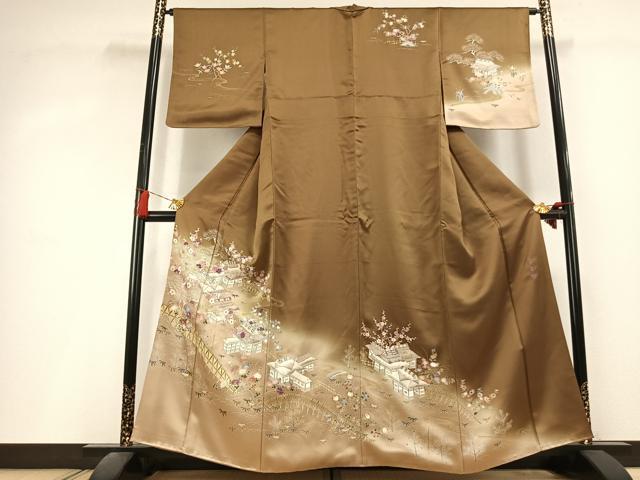 平和屋着物●西陣 京の名門 じゅらく謹製 帝王紫 訪問着 駒刺繍 竹屋町刺繍 風景花文 暈し染め 金糸 金彩 正絹 逸品 AABL2987fy