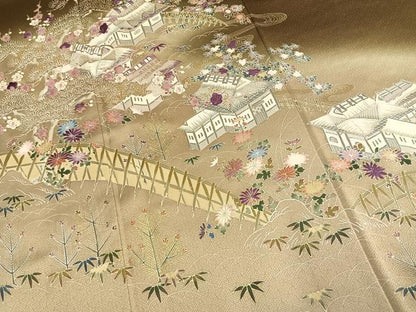 平和屋着物●西陣 京の名門 じゅらく謹製 帝王紫 訪問着 駒刺繍 竹屋町刺繍 風景花文 暈し染め 金糸 金彩 正絹 逸品 AABL2987fy