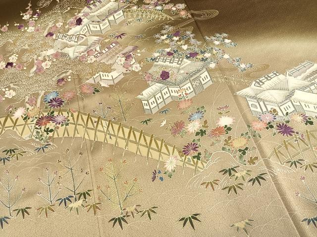 平和屋着物●西陣 京の名門 じゅらく謹製 帝王紫 訪問着 駒刺繍 竹屋町刺繍 風景花文 暈し染め 金糸 金彩 正絹 逸品 AABL2987fy