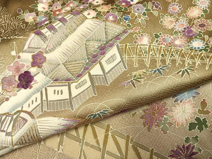 平和屋着物●西陣 京の名門 じゅらく謹製 帝王紫 訪問着 駒刺繍 竹屋町刺繍 風景花文 暈し染め 金糸 金彩 正絹 逸品 AABL2987fy