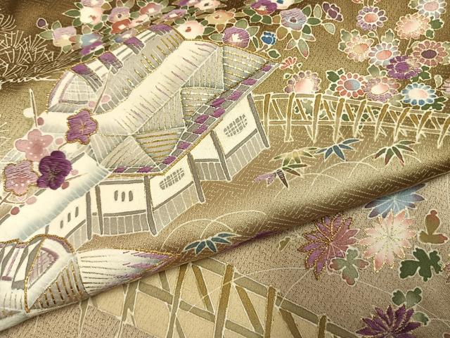 平和屋着物●西陣 京の名門 じゅらく謹製 帝王紫 訪問着 駒刺繍 竹屋町刺繍 風景花文 暈し染め 金糸 金彩 正絹 逸品 AABL2987fy