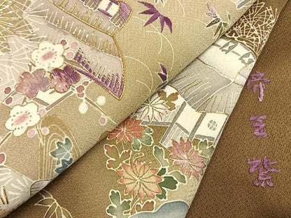 平和屋着物●西陣 京の名門 じゅらく謹製 帝王紫 訪問着 駒刺繍 竹屋町刺繍 風景花文 暈し染め 金糸 金彩 正絹 逸品 AABL2987fy