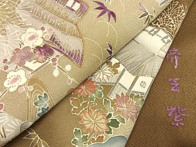 平和屋着物●西陣 京の名門 じゅらく謹製 帝王紫 訪問着 駒刺繍 竹屋町刺繍 風景花文 暈し染め 金糸 金彩 正絹 逸品 AABL2987fy