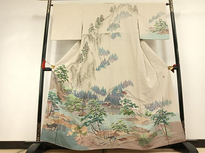 平和屋着物●十日町　加賀草木友禅の第一人者　田村哲彦　訪問着　風景人物文　暈し染め　正絹　逸品　AABL2988fy