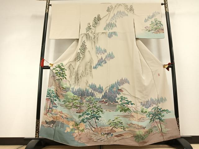 平和屋着物●十日町　加賀草木友禅の第一人者　田村哲彦　訪問着　風景人物文　暈し染め　正絹　逸品　AABL2988fy