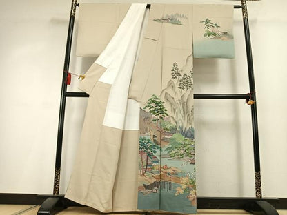 平和屋着物●十日町　加賀草木友禅の第一人者　田村哲彦　訪問着　風景人物文　暈し染め　正絹　逸品　AABL2988fy