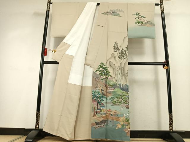 平和屋着物●十日町　加賀草木友禅の第一人者　田村哲彦　訪問着　風景人物文　暈し染め　正絹　逸品　AABL2988fy