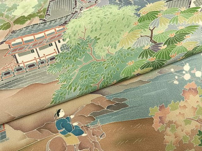 平和屋着物●十日町　加賀草木友禅の第一人者　田村哲彦　訪問着　風景人物文　暈し染め　正絹　逸品　AABL2988fy