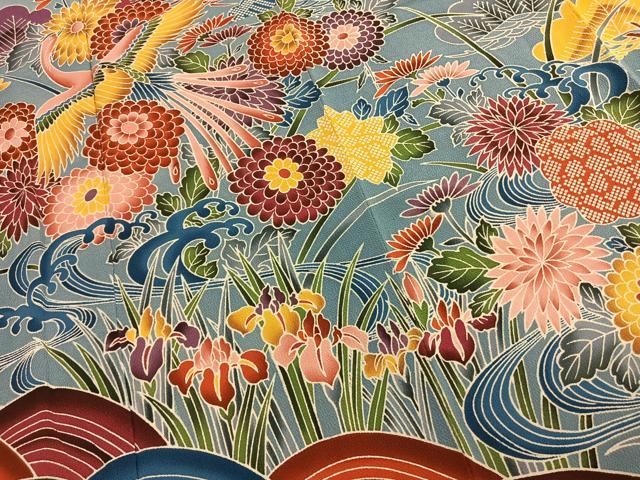 平和屋着物●豪華振袖　紅型　花鳥文　鬼しぼ縮緬　正絹　逸品　AABL2990fy