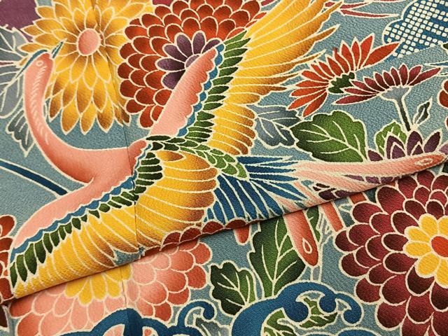 平和屋着物●豪華振袖　紅型　花鳥文　鬼しぼ縮緬　正絹　逸品　AABL2990fy