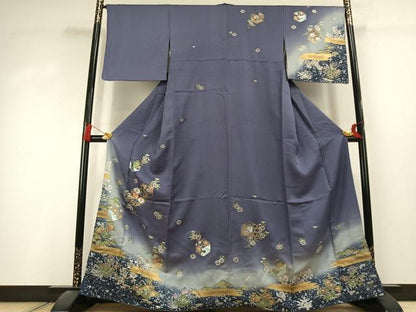 平和屋着物●訪問着　刺繍　亀甲花文　暈し染め　金糸　金銀彩　正絹　逸品　AABL2991fy