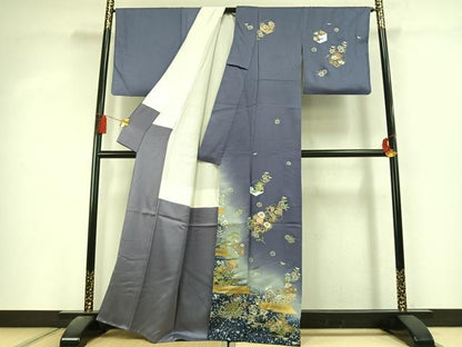 平和屋着物●訪問着　刺繍　亀甲花文　暈し染め　金糸　金銀彩　正絹　逸品　AABL2991fy