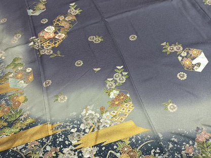 平和屋着物●訪問着　刺繍　亀甲花文　暈し染め　金糸　金銀彩　正絹　逸品　AABL2991fy