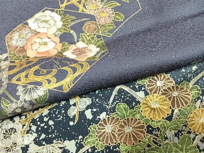 平和屋着物●訪問着　刺繍　亀甲花文　暈し染め　金糸　金銀彩　正絹　逸品　AABL2991fy