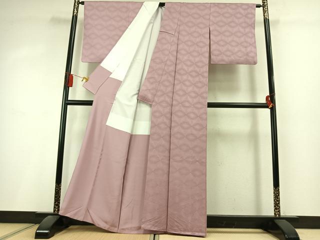 平和屋着物●上質な色無地　菱地紋　撫子色　正絹　逸品　AABL2992fy