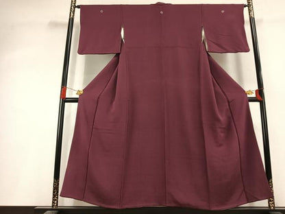 平和屋着物●上質な色無地　暗紅色　鬼しぼ縮緬　正絹　逸品　AABL2993fy