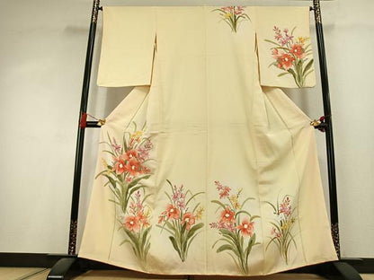 平和屋着物●訪問着　手描き　草花文　暈し染め　金彩　正絹　逸品　AABL2997fy