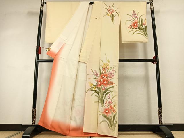 平和屋着物●訪問着　手描き　草花文　暈し染め　金彩　正絹　逸品　AABL2997fy
