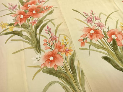 平和屋着物●訪問着　手描き　草花文　暈し染め　金彩　正絹　逸品　AABL2997fy