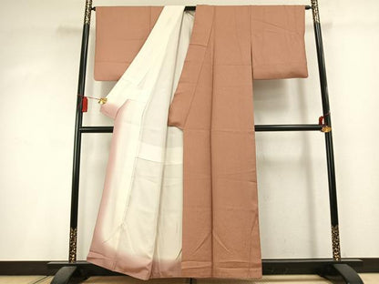 平和屋着物●上質な色無地　霞地紋　江戸茶色　正絹　逸品　AABL2998fy