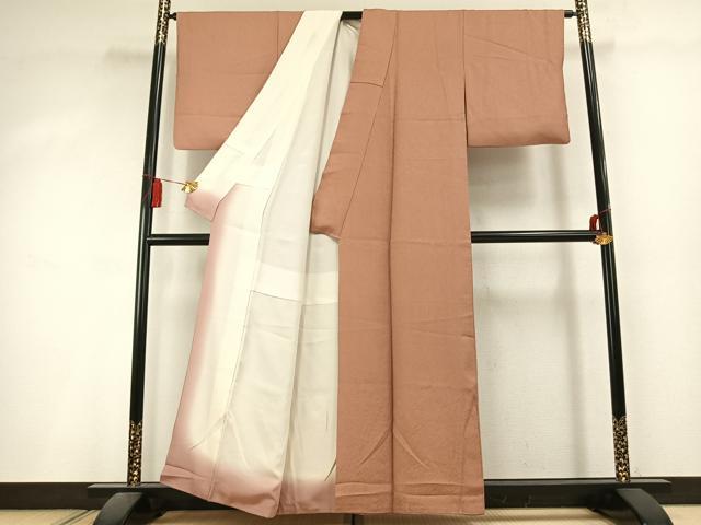 平和屋着物●上質な色無地　霞地紋　江戸茶色　正絹　逸品　AABL2998fy
