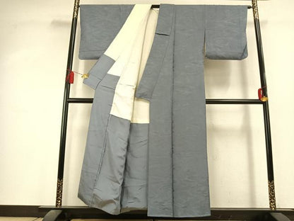 平和屋着物●上質な色無地　流水地紋　湊鼠色　正絹　逸品　AABL3001fy