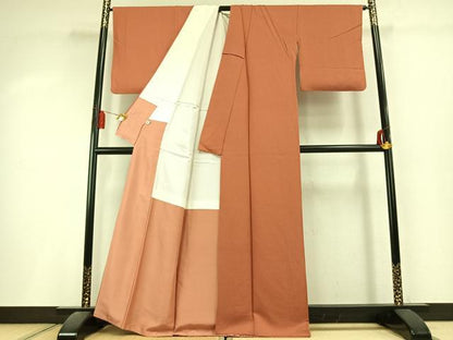 平和屋着物●上質な色無地　紋意匠　黄丹色　正絹　逸品　AABL3003fy