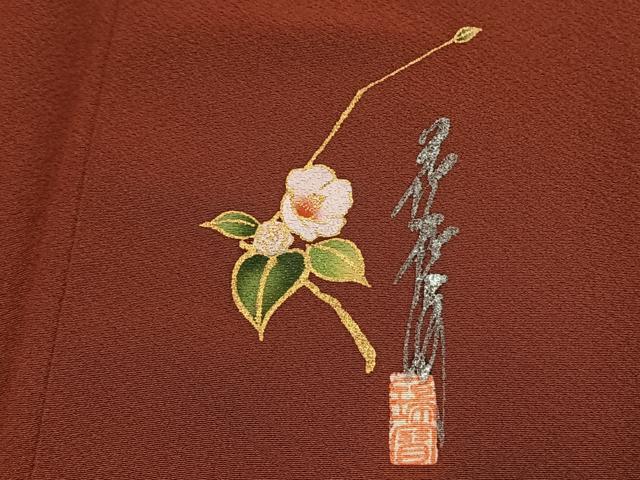 平和屋着物●本草木染作家　瑞寶　色無地　紅海老茶色　正絹　逸品　AABL3006fy