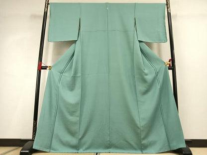 平和屋着物●上質な色無地　網目地紋　青竹色　正絹　逸品　未使用　AABL3007fy