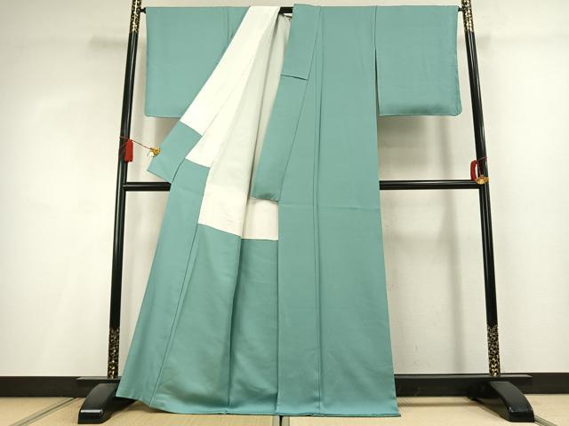 平和屋着物●上質な色無地　網目地紋　青竹色　正絹　逸品　未使用　AABL3007fy