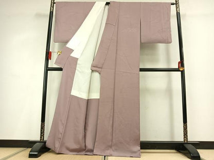 平和屋着物●上質な色無地　熨斗花地紋　灰桜色　正絹　逸品　AABL3008fy