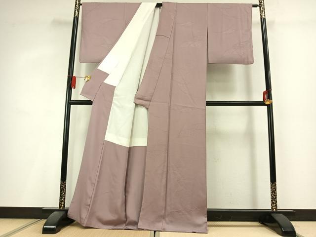 平和屋着物●上質な色無地　熨斗花地紋　灰桜色　正絹　逸品　AABL3008fy