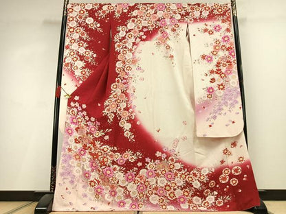 平和屋着物●豪華振袖　駒刺繍　草花鞠文　暈し染め　金糸　金彩　銀通し地　正絹　逸品　AABL3009fy