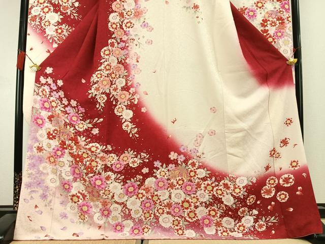 平和屋着物●豪華振袖　駒刺繍　草花鞠文　暈し染め　金糸　金彩　銀通し地　正絹　逸品　AABL3009fy