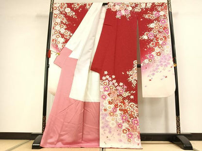 平和屋着物●豪華振袖　駒刺繍　草花鞠文　暈し染め　金糸　金彩　銀通し地　正絹　逸品　AABL3009fy