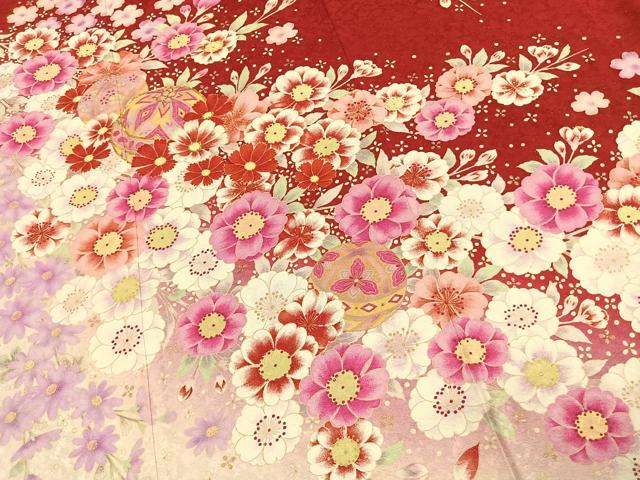 平和屋着物●豪華振袖　駒刺繍　草花鞠文　暈し染め　金糸　金彩　銀通し地　正絹　逸品　AABL3009fy