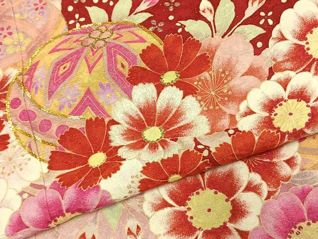 平和屋着物●豪華振袖　駒刺繍　草花鞠文　暈し染め　金糸　金彩　銀通し地　正絹　逸品　AABL3009fy
